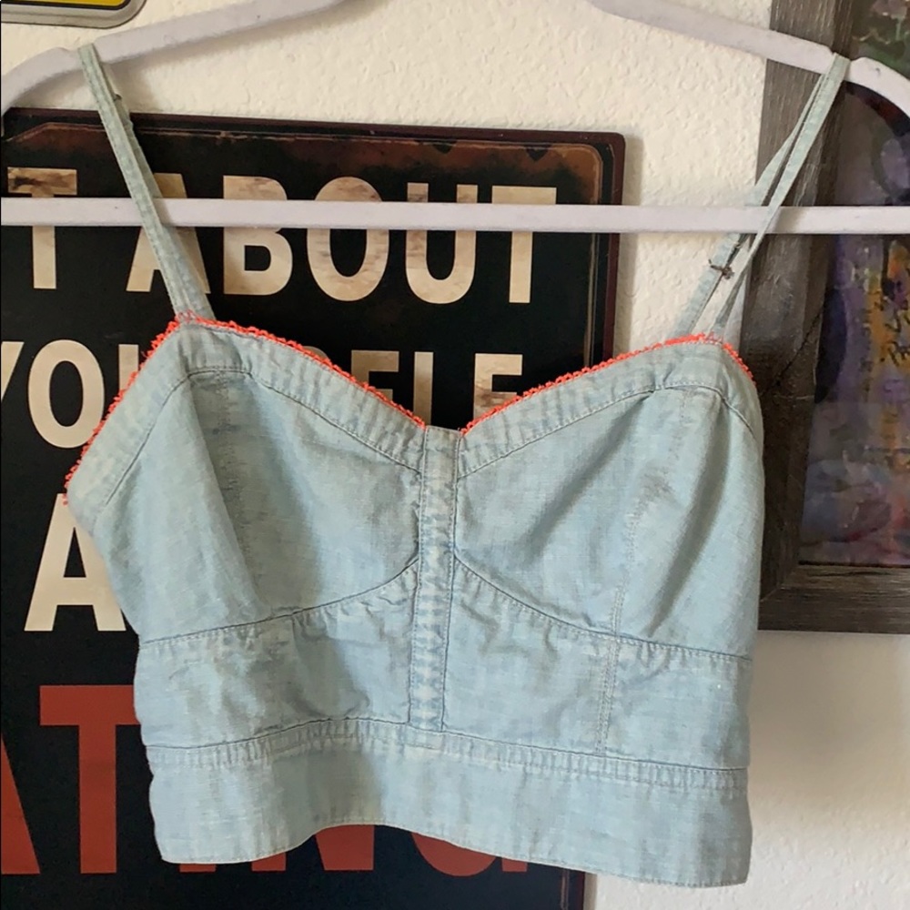 Denim crop top with neon trim